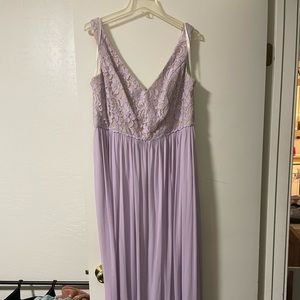 David’s Bridal W11104 V-neck lace and mesh bridesmaid dress in Iris